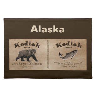 Vintage Kodiak Salmon Label Cloth Placemat