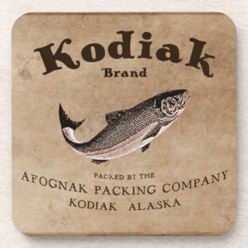 Vintage Kodiak Salmon Label Coaster