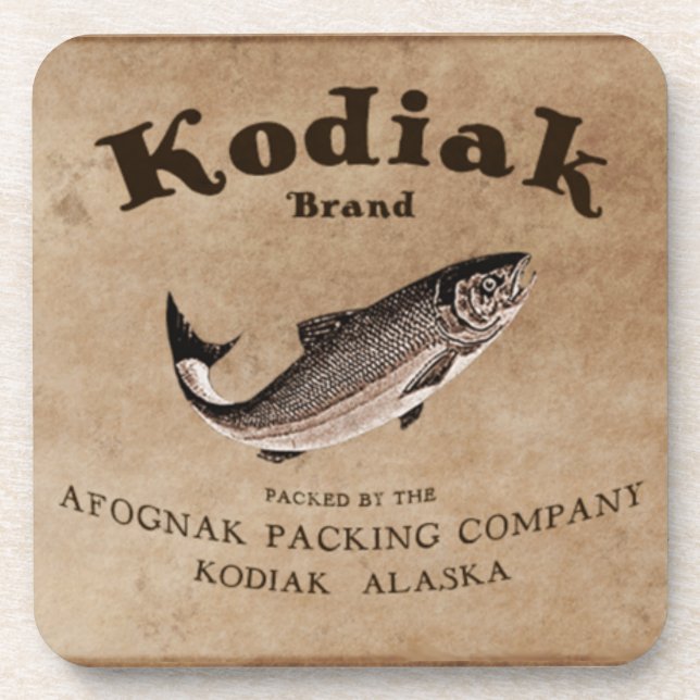 Vintage Kodiak Salmon Label Coaster (Front)