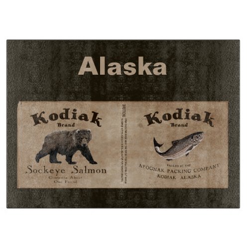 Vintage Kodiak Salmon Label Cutting Board