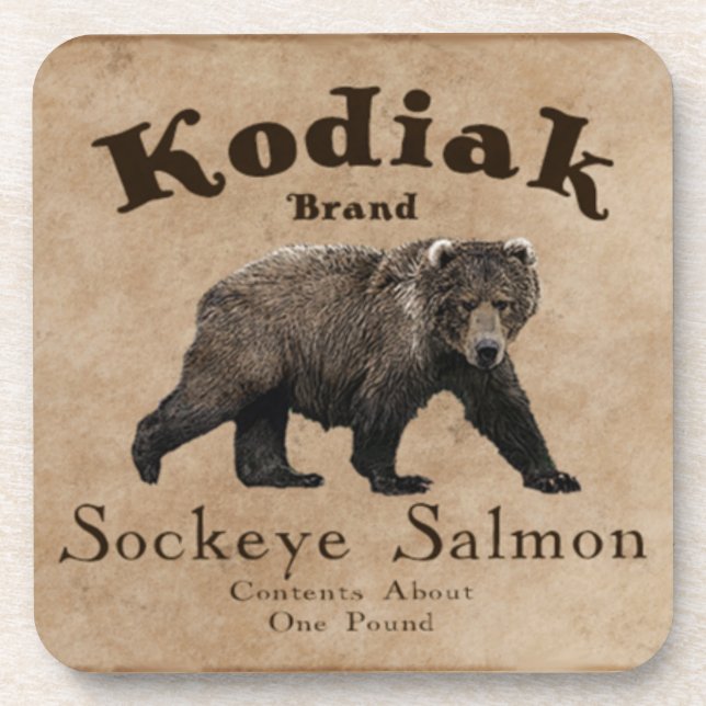 Vintage Kodiak Salmon Label Drink Coaster (Front)