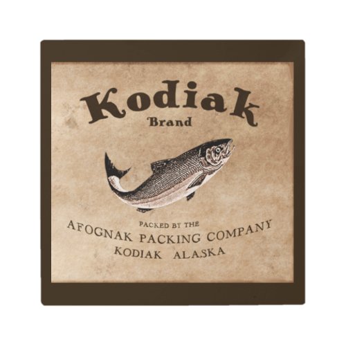 Vintage Kodiak Salmon Label Fish Metal Print