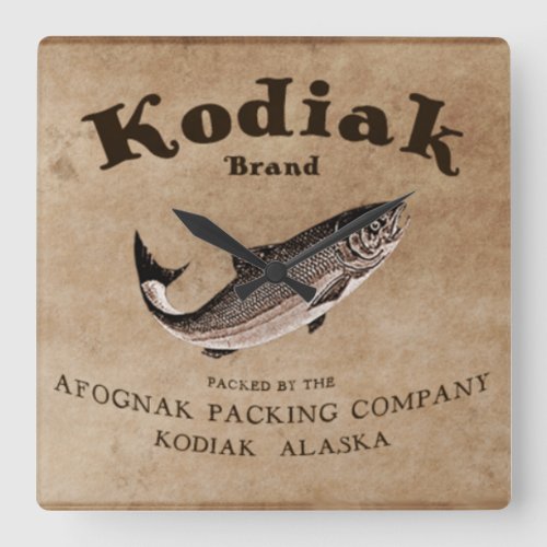 Vintage Kodiak Salmon Label Fish Square Wall Clock