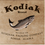 Vintage Kodiak Salmon Label (Fish) Statuette<br><div class="desc">Features the right half of a label from a can of mythical Kodiak Brand Sockeye Salmon, circa 1879. The left half, with the image of a Kodiak Bear, is also available. The brown and sepia image depicts a Sockeye Salmon (Oncorhynchus nerka). Text reading "Kodiak Brand Sockeye Salmon" and "Packed by...</div>