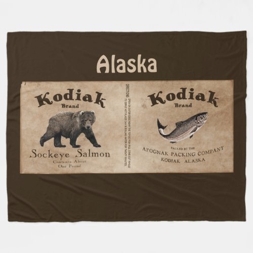 Vintage Kodiak Salmon Label Fleece Blanket