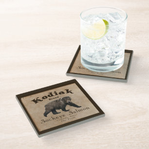 Vintage Kodiak Salmon Label Glass Coaster