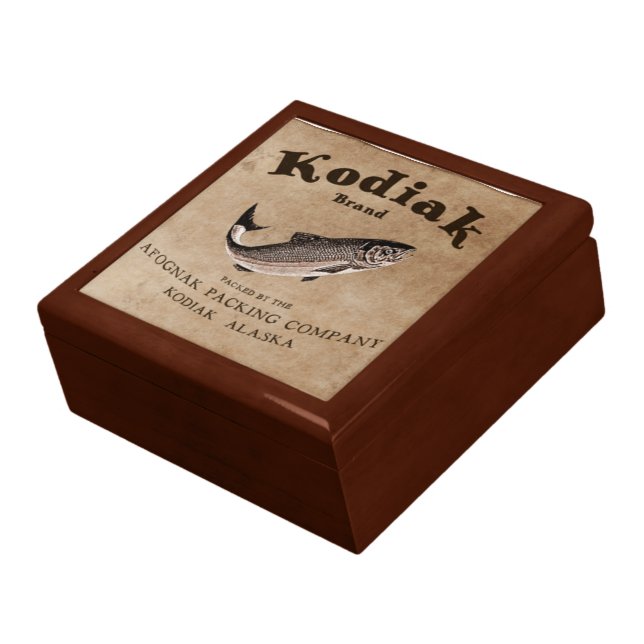 Vintage Kodiak Salmon Label Jewelry Box (Side)