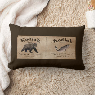 Vintage Kodiak Salmon Label Lumbar Pillow