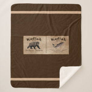 Vintage Kodiak Salmon Label Sherpa Blanket