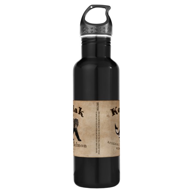 Vintage Kodiak Salmon Label Stainless Steel Water Bottle (Front)