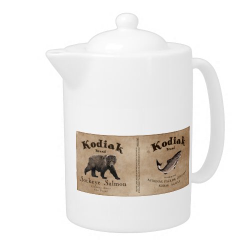 Vintage Kodiak Salmon Label Teapot