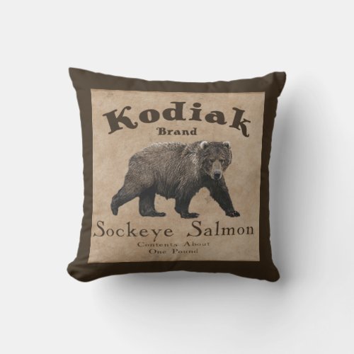 Vintage Kodiak Salmon Label Throw Pillow