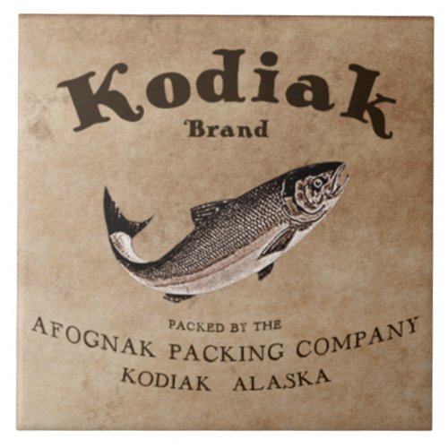 Vintage Kodiak Salmon Label Tile