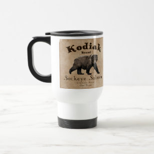 Vintage Kodiak Salmon Label Travel Mug