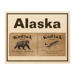 Vintage Kodiak Salmon Label Wood Wall Art