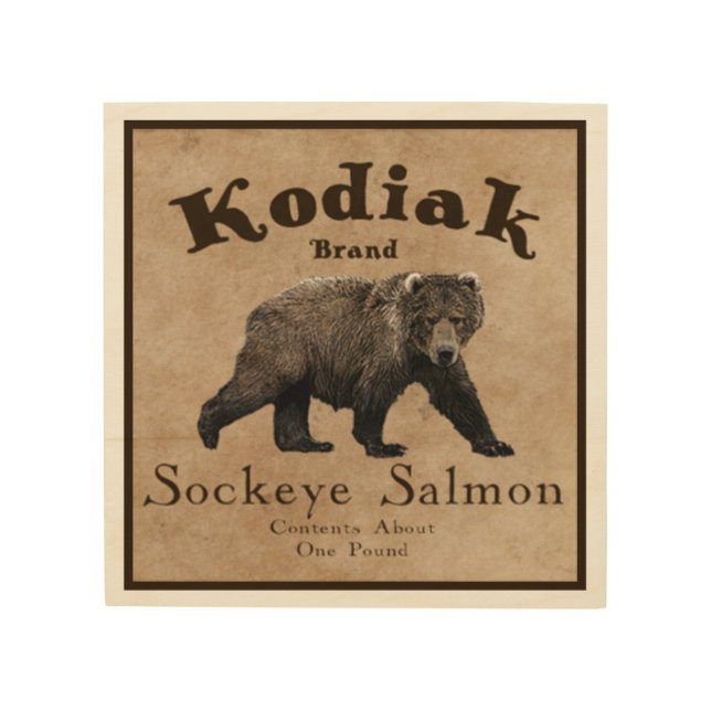 Vintage Kodiak Salmon Label Wood Wall Art (Front)