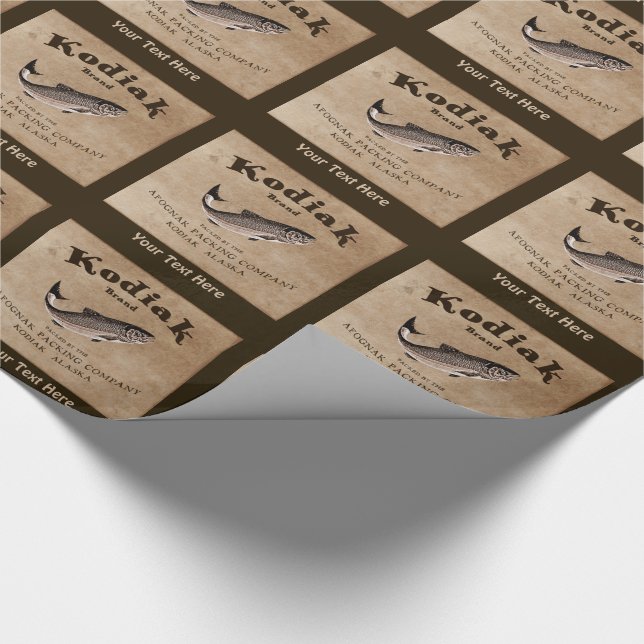 Vintage Kodiak Salmon Label Wrapping Paper (Corner)