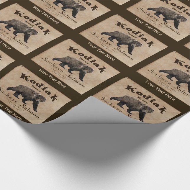 Vintage Kodiak Salmon Label Wrapping Paper (Corner)