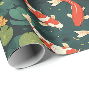 Vintage Koi Fish and Golden Lotus Floral Gift  Wrapping Paper
