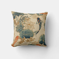 Vintage Koi Fish & Lotus - Japanese Garden Pond