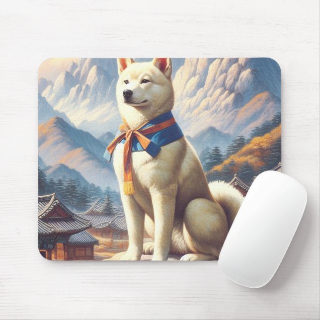 Vintage Korean Jindo Illustration Mouse Pad (With Mouse)