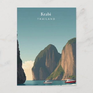Vintage Krabi Thailand Travel illustration Postcard