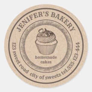 Vintage Kraft bakery Homemade cupcakes bakery Classic Round Sticker