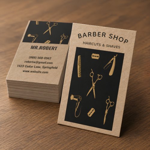 Vintage Kraft Barber Hairdresser Salon Vertical Business Card