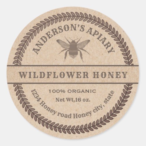 Vintage Kraft  bee apiary honey jar label