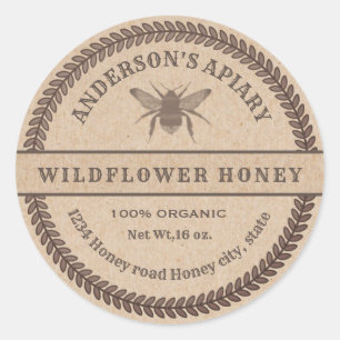 Vintage Kraft bee apiary honey jar label
