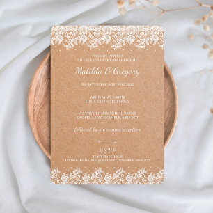 Vintage Kraft Floral Lace Wedding Invitation