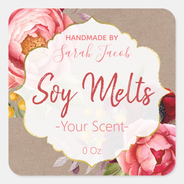Vintage Kraft Floral Soy Melt Labels (Front)
