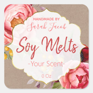 Vintage Kraft Floral Soy Melt Labels