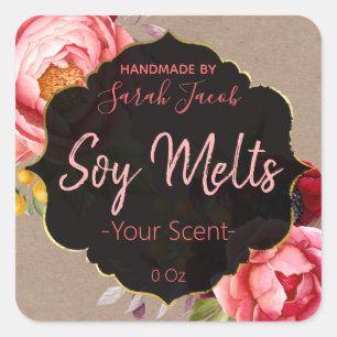 Vintage Kraft Floral Soy Wax Melt Labels