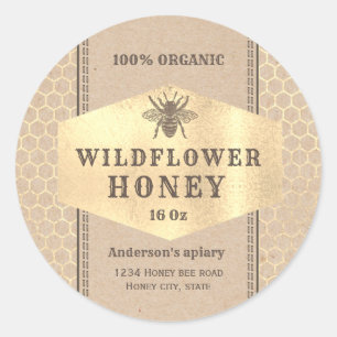 Vintage Kraft gold honeybee honey jar label