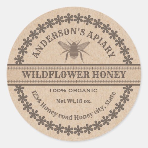 Vintage Kraft honeybee apiary honey jar label