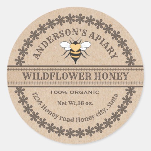 Vintage Kraft honeybee apiary honey jar label