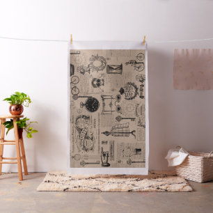 Vintage Kraft Paris Theme Script Fabric