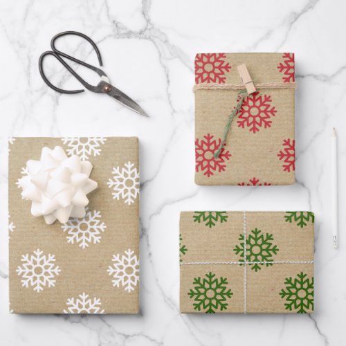 Vintage Kraft Traditional Christmas Snow Flakes Wrapping Paper Sheets