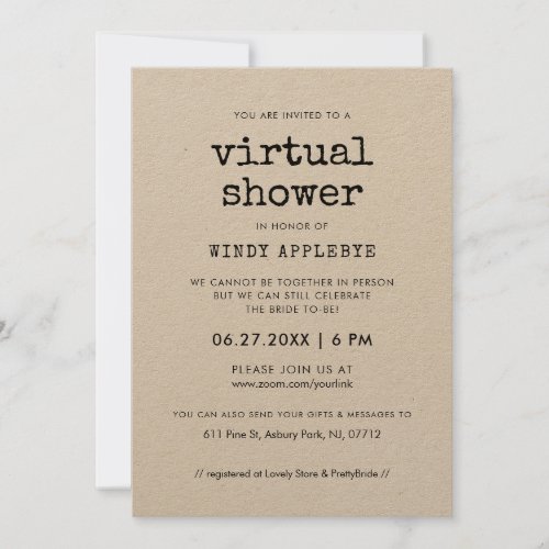 Vintage kraft typewriter Virtual bridal shower Invitation