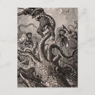 Vintage Kraken Giant Squid Sea Monster Postcard