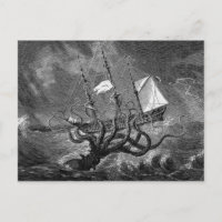 Vintage Kraken Giant Squid Sea Monster Ship Poster