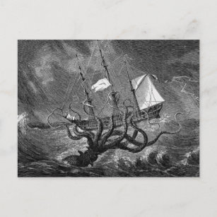 Vintage Kraken Giant Squid Sea Monster Ship Poster Postcard