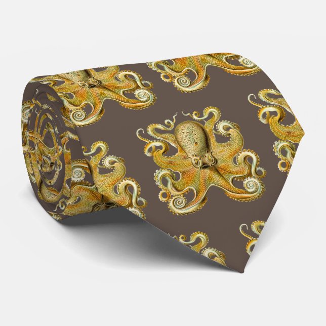 Vintage Kraken, Octopus Gamochonia, Ernst Haeckel Neck Tie (Rolled)