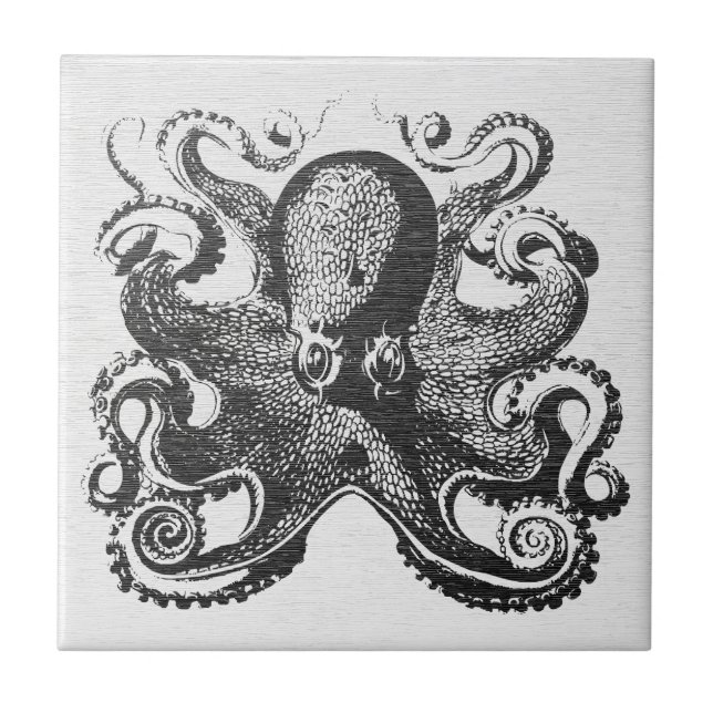 Vintage Kraken Octopus - Nautical Art Ceramic Tile (Front)