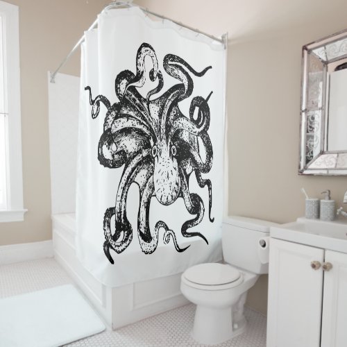 Vintage Kraken Octopus Sea Nautical Shower Curtain