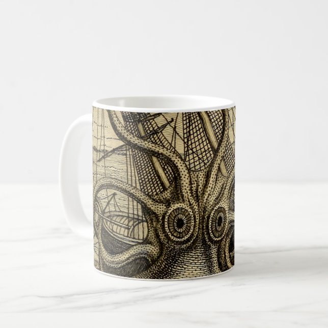 Vintage Kraken Print Coffee Mug (Front Left)