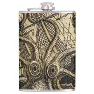 Vintage Kraken Print Flask