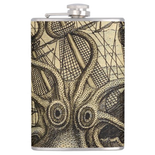 Vintage Kraken Print Flask