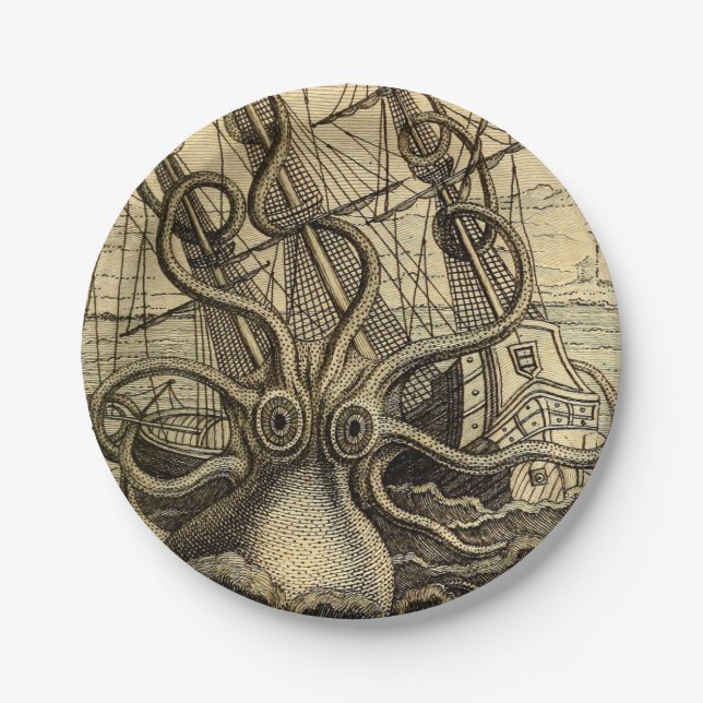 Vintage Kraken Print Paper Plates (Front)